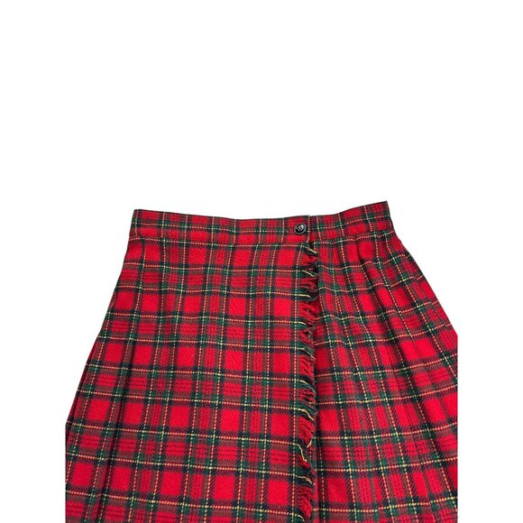 Vintage 90s Norton McNaughton Womens Plaid Pleated Wrap Skirt 12 Wool Blend - Picture 2 of 6